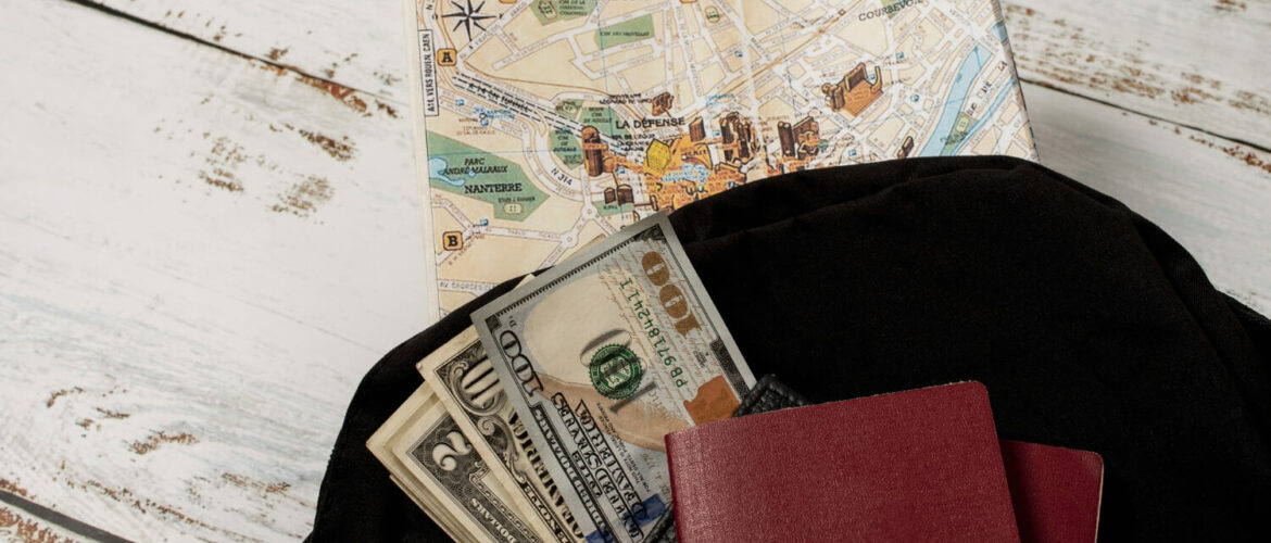 purse dollar and travel theme